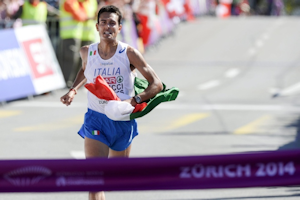 Meucci al traguardo dei campionati europei di maratona 2014